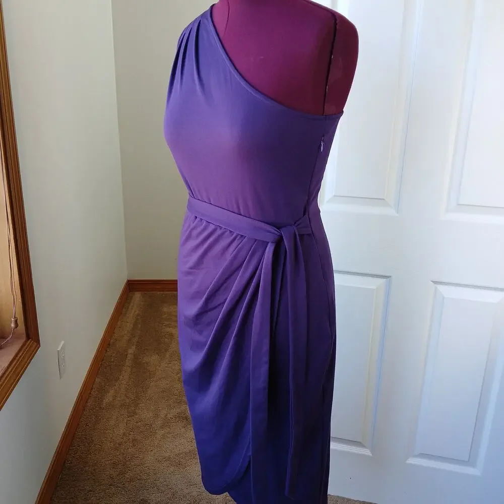 Yathon Purple One Shoulder Wrap Tie Dress XL jersey knit comfy cocktail midi - Picture 15 of 15